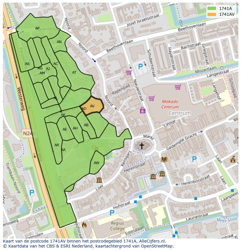 Afbeelding van het postcodegebied 1741 AV op de kaart.