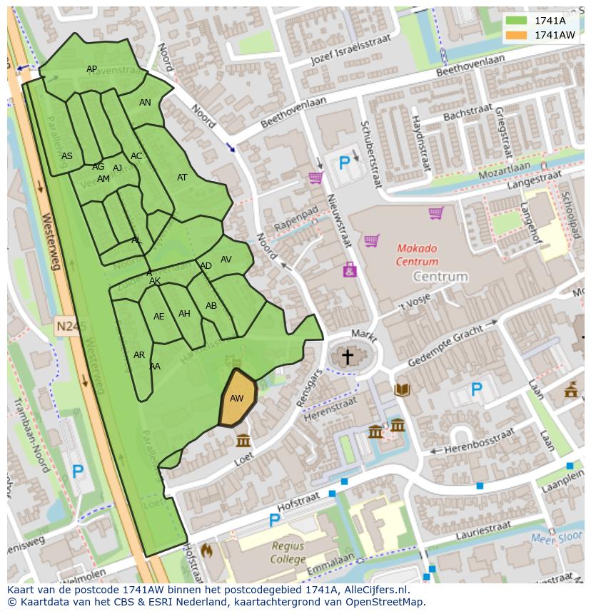 Afbeelding van het postcodegebied 1741 AW op de kaart.