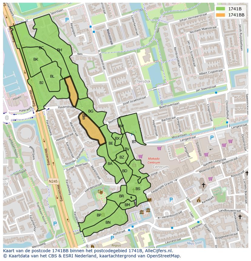 Afbeelding van het postcodegebied 1741 BB op de kaart.