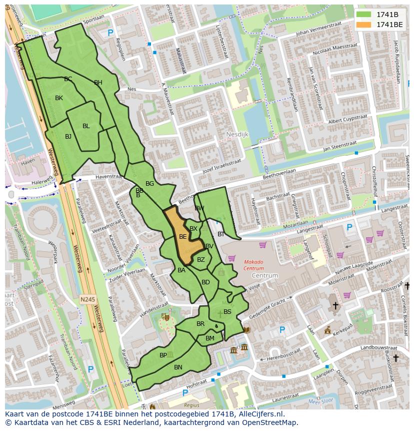Afbeelding van het postcodegebied 1741 BE op de kaart.