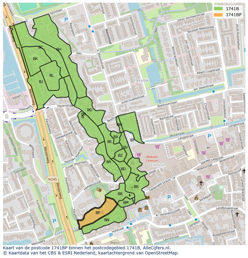 Afbeelding van het postcodegebied 1741 BP op de kaart.