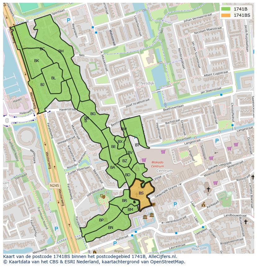 Afbeelding van het postcodegebied 1741 BS op de kaart.