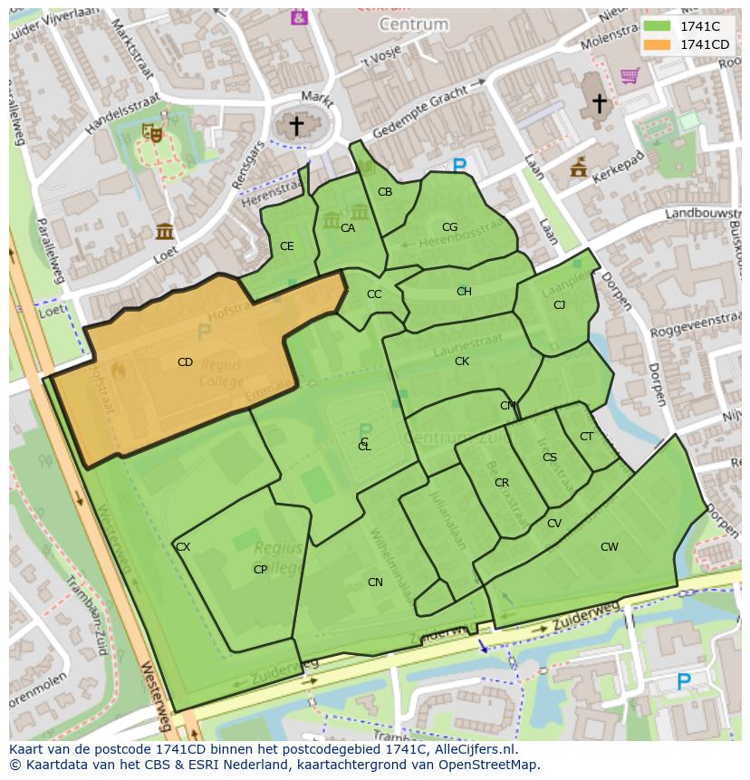 Afbeelding van het postcodegebied 1741 CD op de kaart.