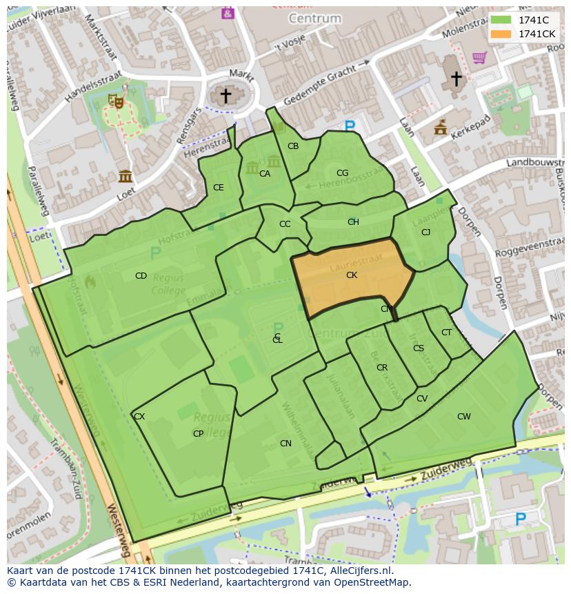 Afbeelding van het postcodegebied 1741 CK op de kaart.