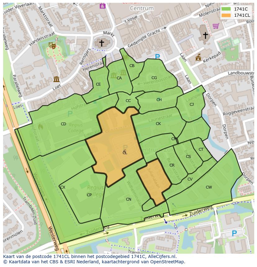 Afbeelding van het postcodegebied 1741 CL op de kaart.