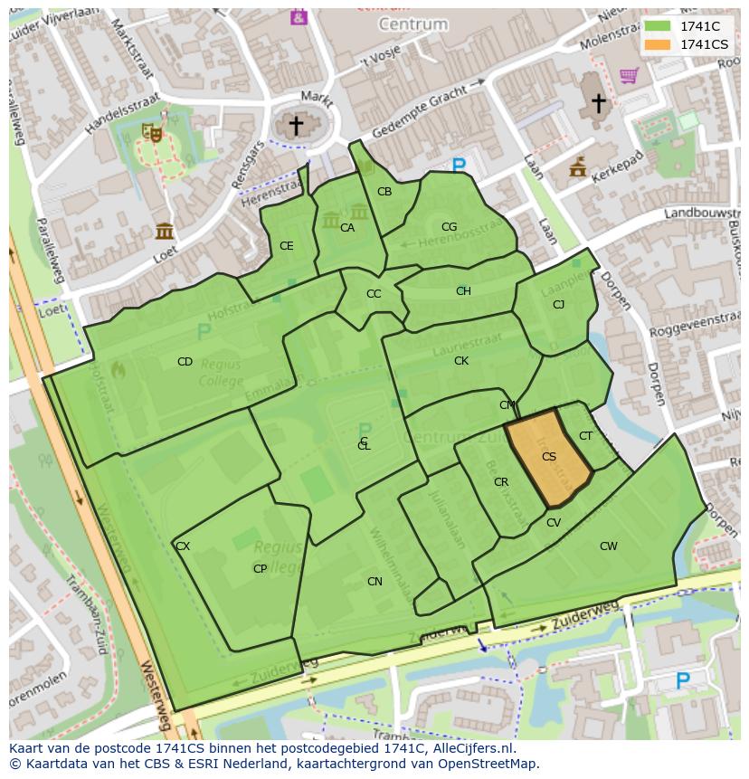 Afbeelding van het postcodegebied 1741 CS op de kaart.