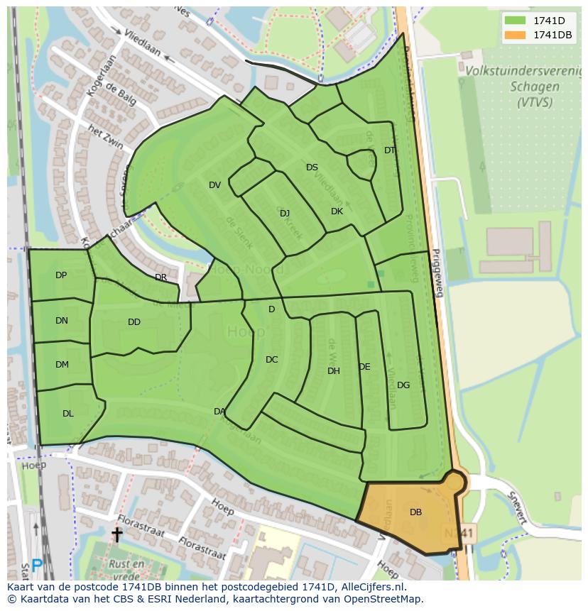 Afbeelding van het postcodegebied 1741 DB op de kaart.