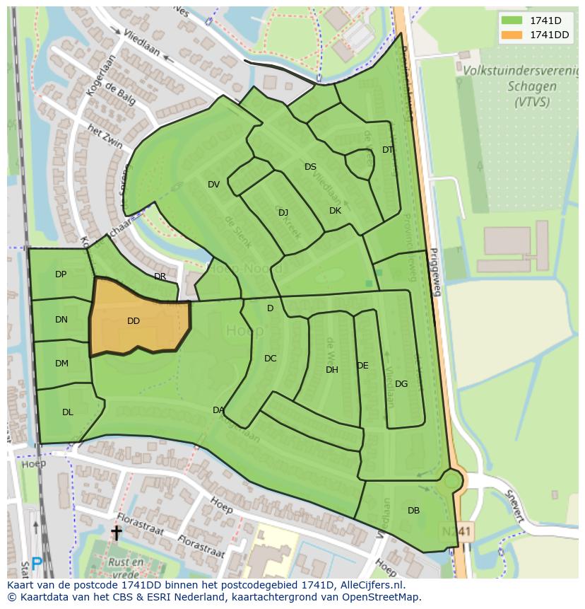 Afbeelding van het postcodegebied 1741 DD op de kaart.