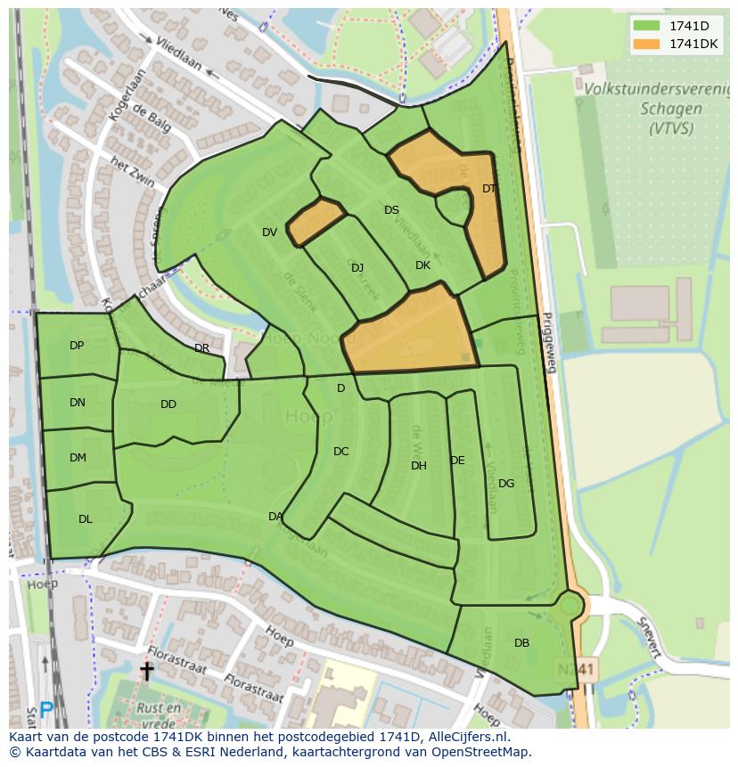 Afbeelding van het postcodegebied 1741 DK op de kaart.