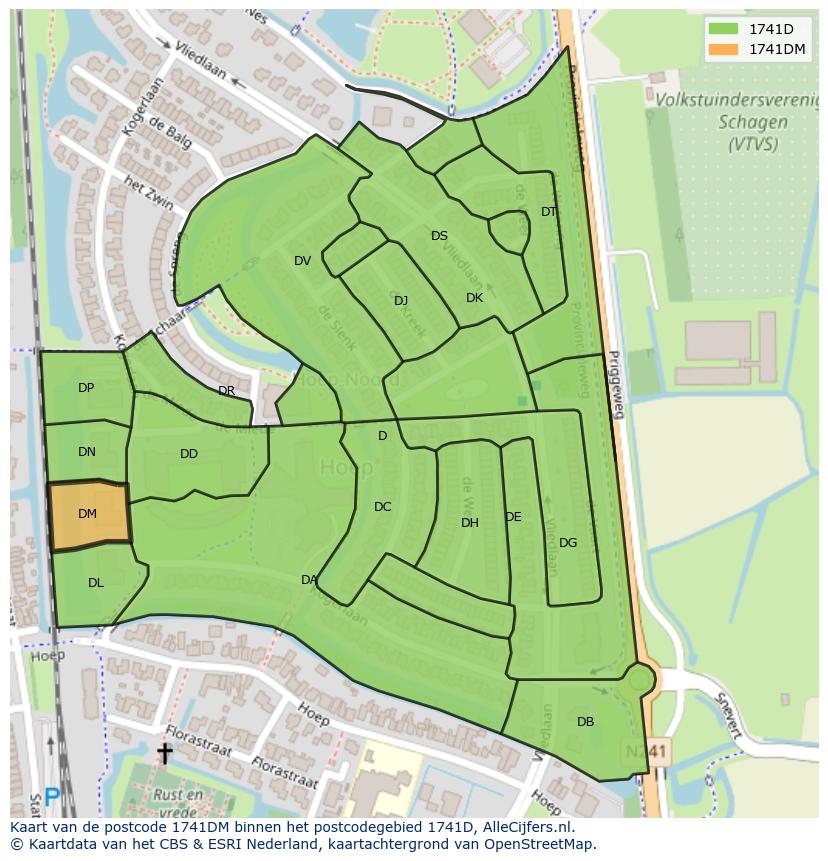 Afbeelding van het postcodegebied 1741 DM op de kaart.