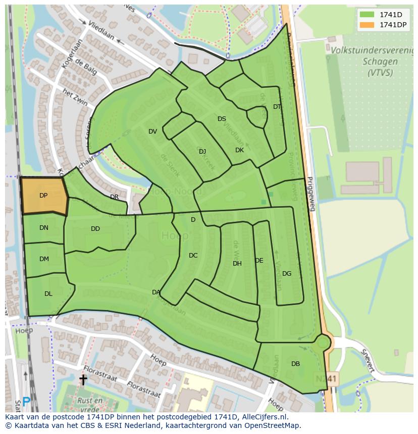 Afbeelding van het postcodegebied 1741 DP op de kaart.