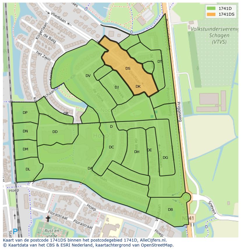 Afbeelding van het postcodegebied 1741 DS op de kaart.