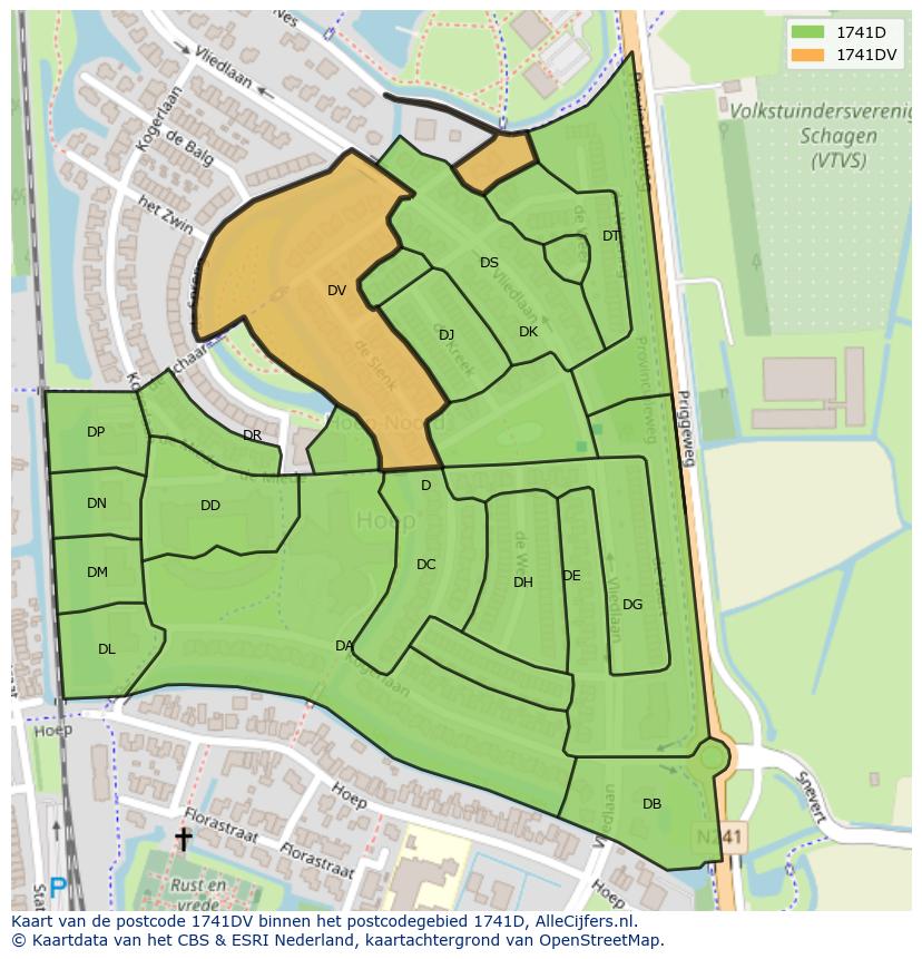 Afbeelding van het postcodegebied 1741 DV op de kaart.