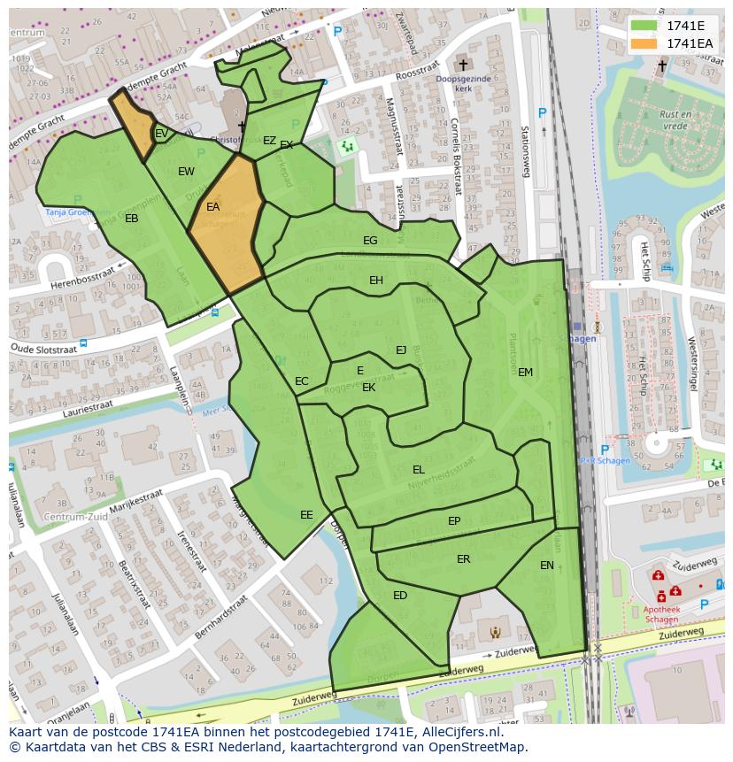 Afbeelding van het postcodegebied 1741 EA op de kaart.