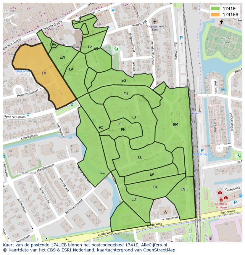 Afbeelding van het postcodegebied 1741 EB op de kaart.
