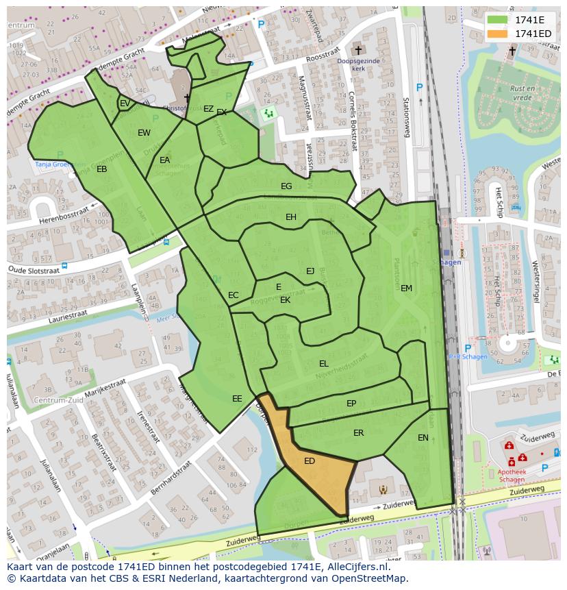 Afbeelding van het postcodegebied 1741 ED op de kaart.