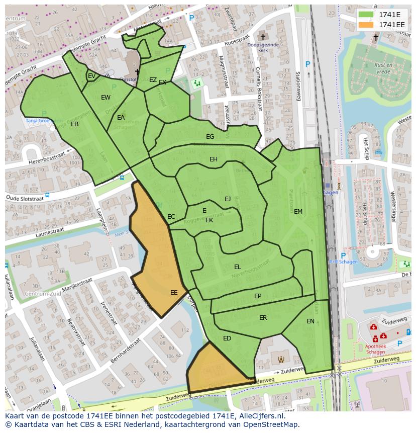 Afbeelding van het postcodegebied 1741 EE op de kaart.