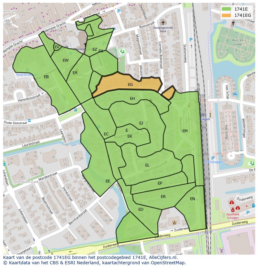 Afbeelding van het postcodegebied 1741 EG op de kaart.