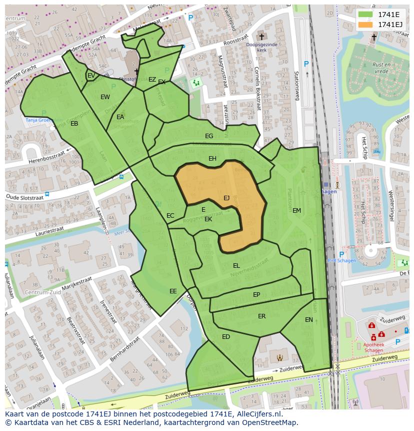 Afbeelding van het postcodegebied 1741 EJ op de kaart.
