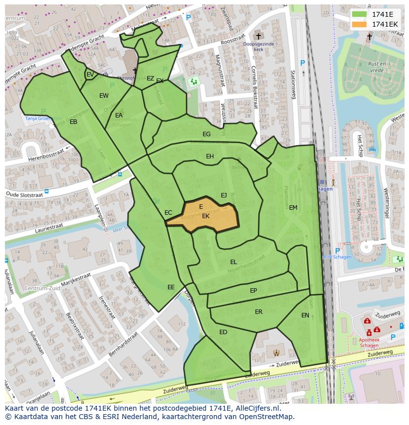 Afbeelding van het postcodegebied 1741 EK op de kaart.