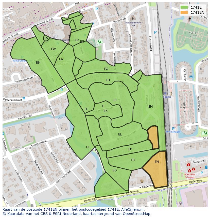 Afbeelding van het postcodegebied 1741 EN op de kaart.