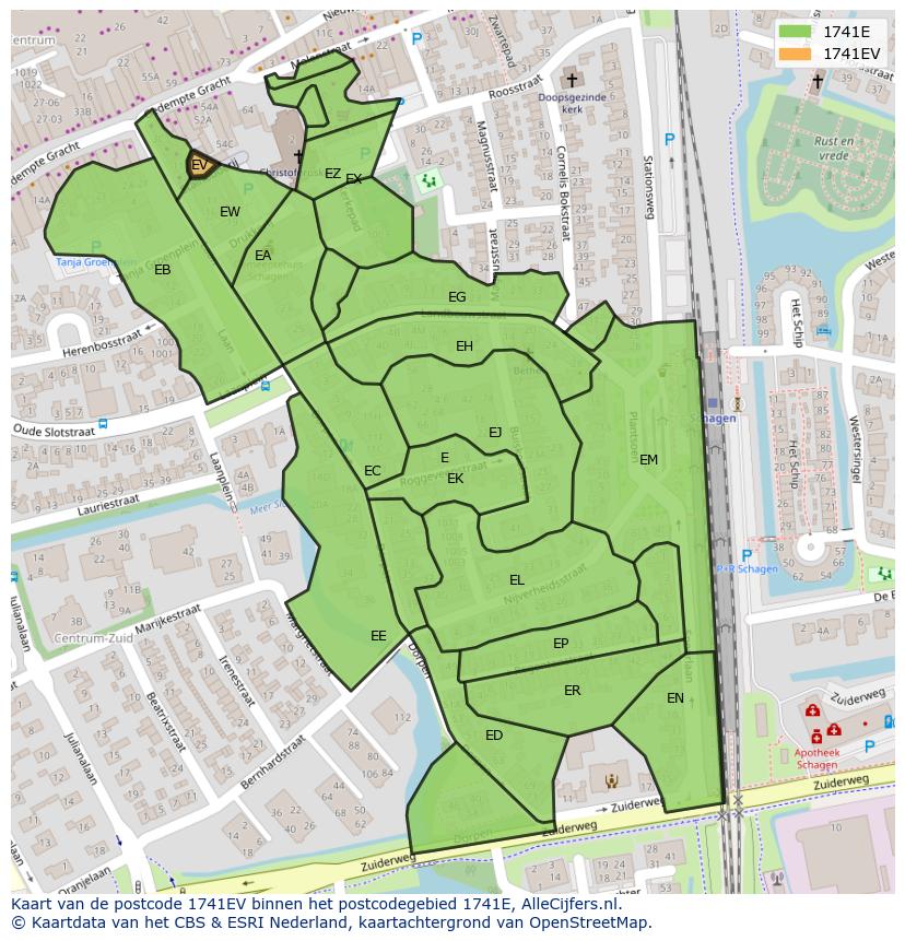 Afbeelding van het postcodegebied 1741 EV op de kaart.
