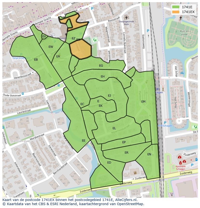 Afbeelding van het postcodegebied 1741 EX op de kaart.