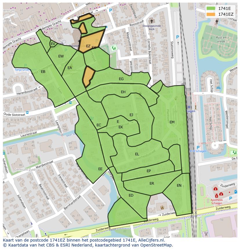Afbeelding van het postcodegebied 1741 EZ op de kaart.