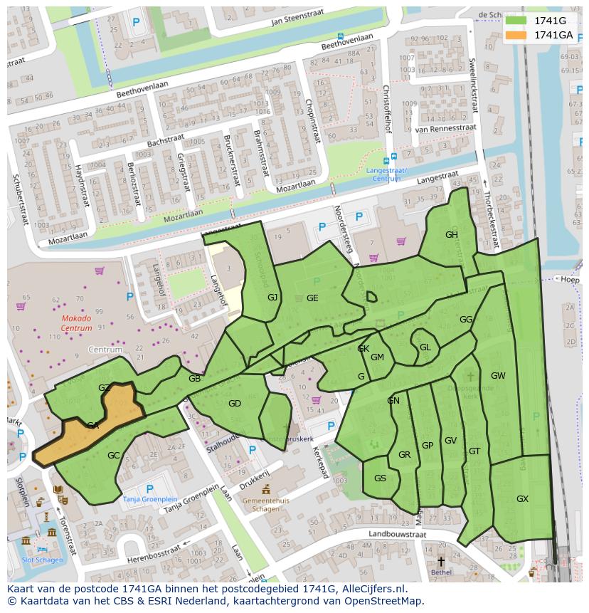 Afbeelding van het postcodegebied 1741 GA op de kaart.