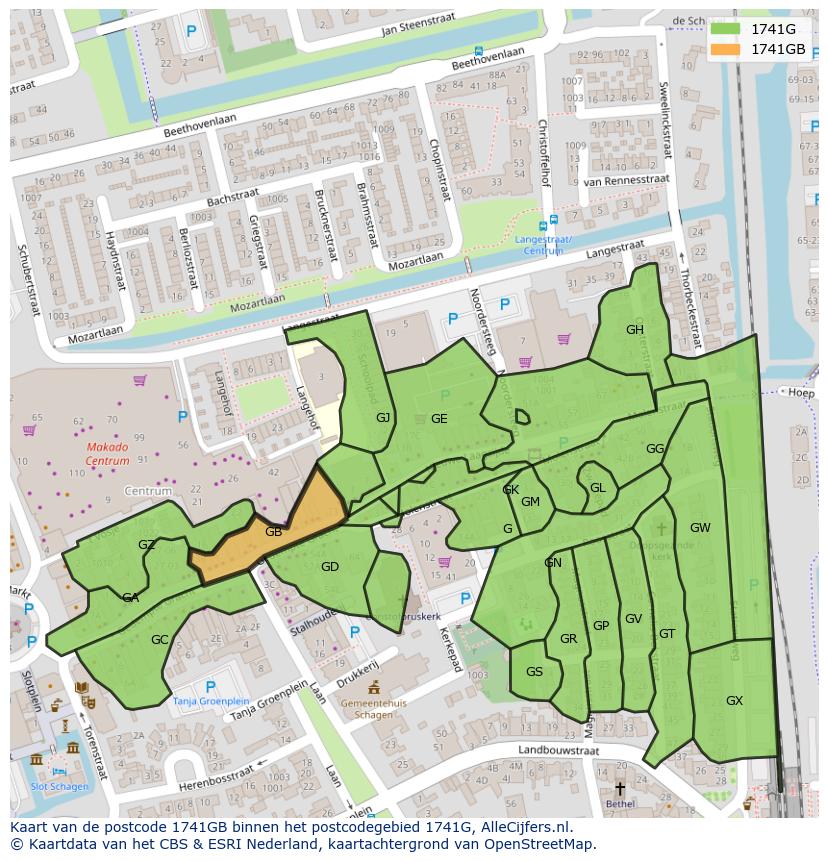 Afbeelding van het postcodegebied 1741 GB op de kaart.
