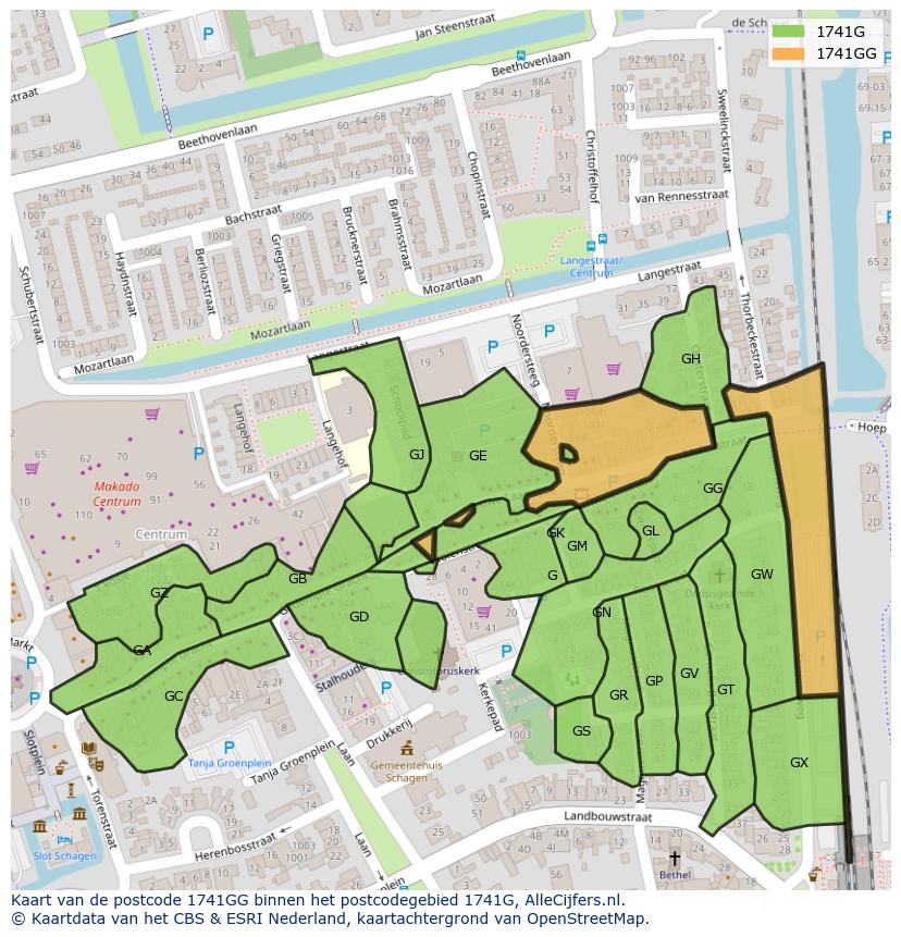 Afbeelding van het postcodegebied 1741 GG op de kaart.