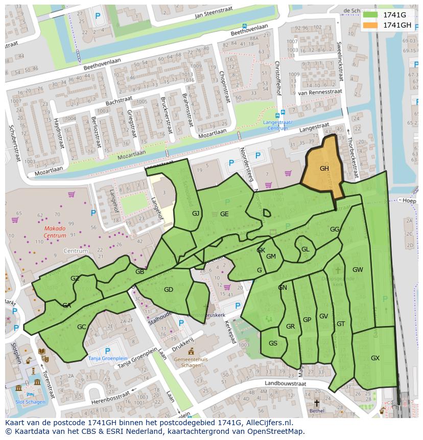 Afbeelding van het postcodegebied 1741 GH op de kaart.