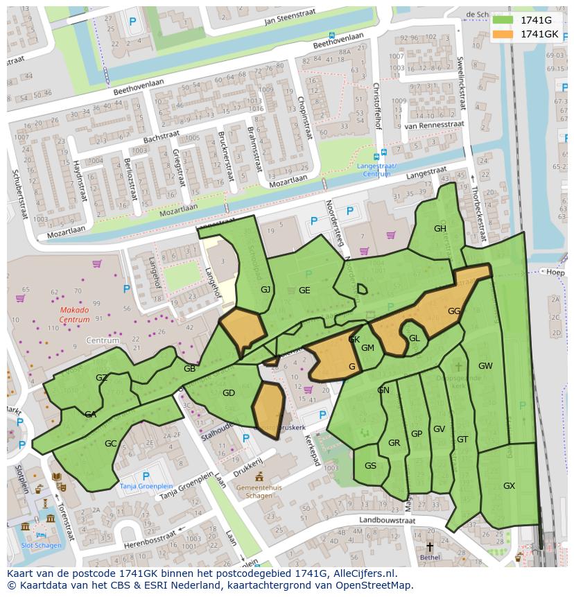 Afbeelding van het postcodegebied 1741 GK op de kaart.