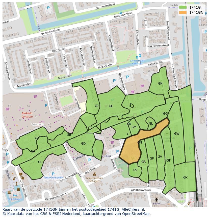 Afbeelding van het postcodegebied 1741 GN op de kaart.