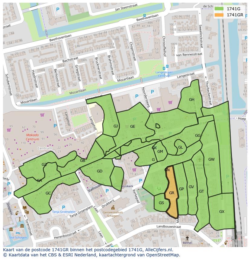 Afbeelding van het postcodegebied 1741 GR op de kaart.