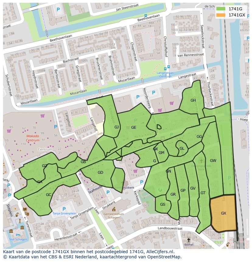 Afbeelding van het postcodegebied 1741 GX op de kaart.