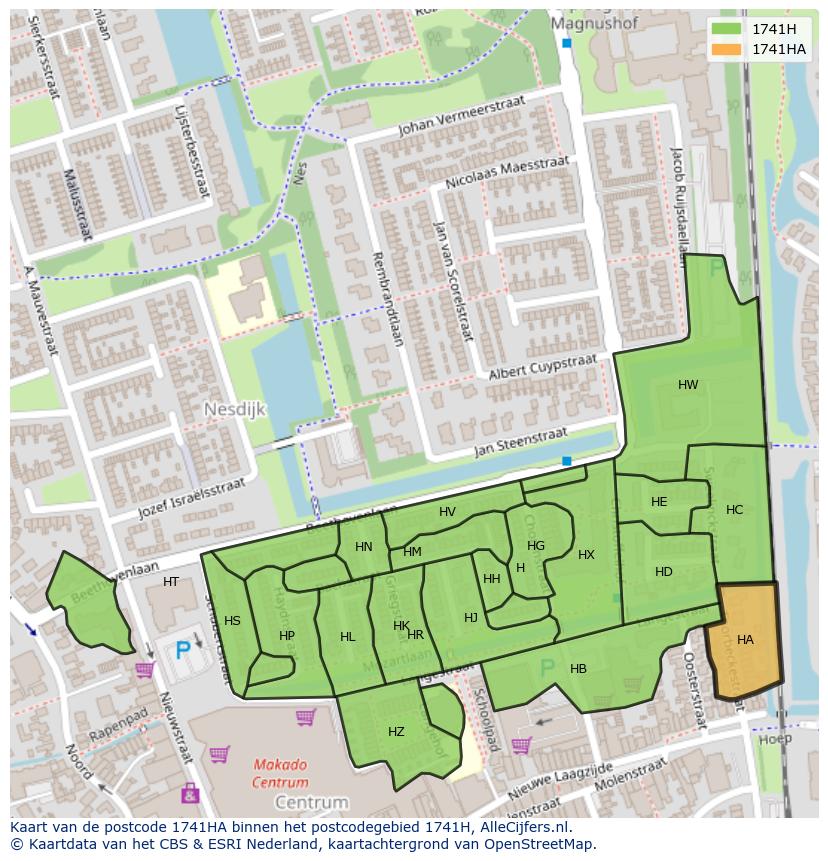 Afbeelding van het postcodegebied 1741 HA op de kaart.