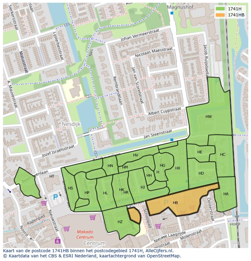 Afbeelding van het postcodegebied 1741 HB op de kaart.