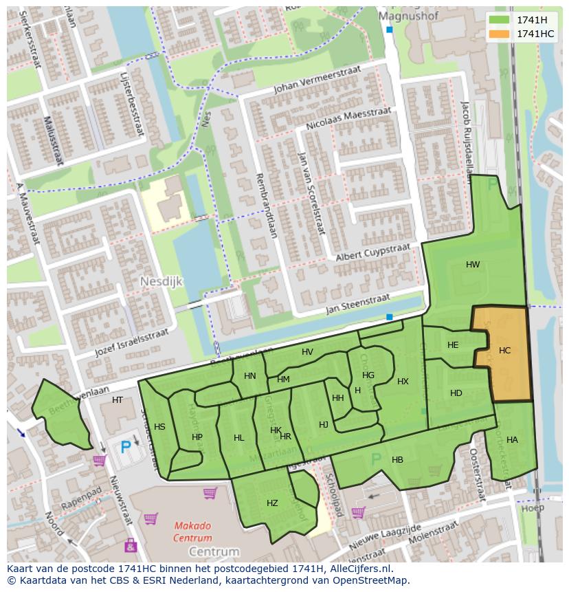 Afbeelding van het postcodegebied 1741 HC op de kaart.