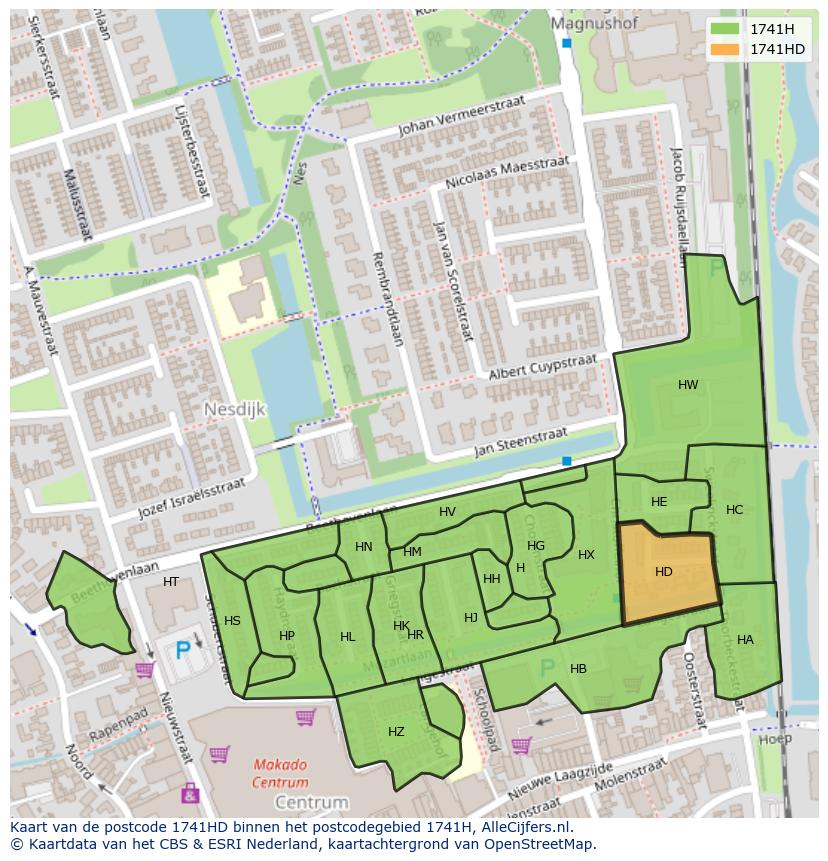 Afbeelding van het postcodegebied 1741 HD op de kaart.