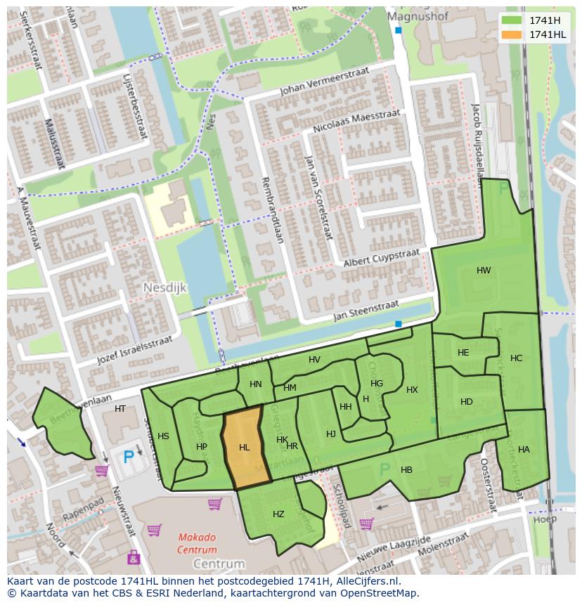Afbeelding van het postcodegebied 1741 HL op de kaart.