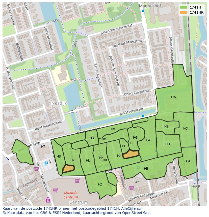 Afbeelding van het postcodegebied 1741 HR op de kaart.
