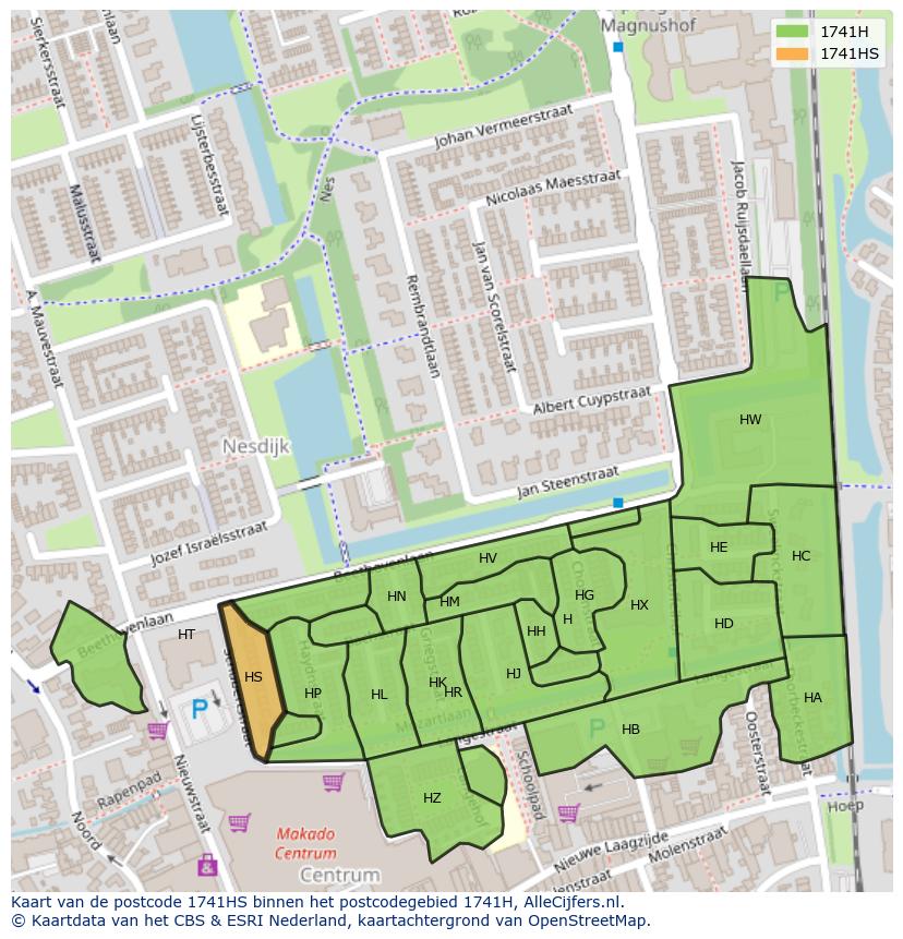 Afbeelding van het postcodegebied 1741 HS op de kaart.