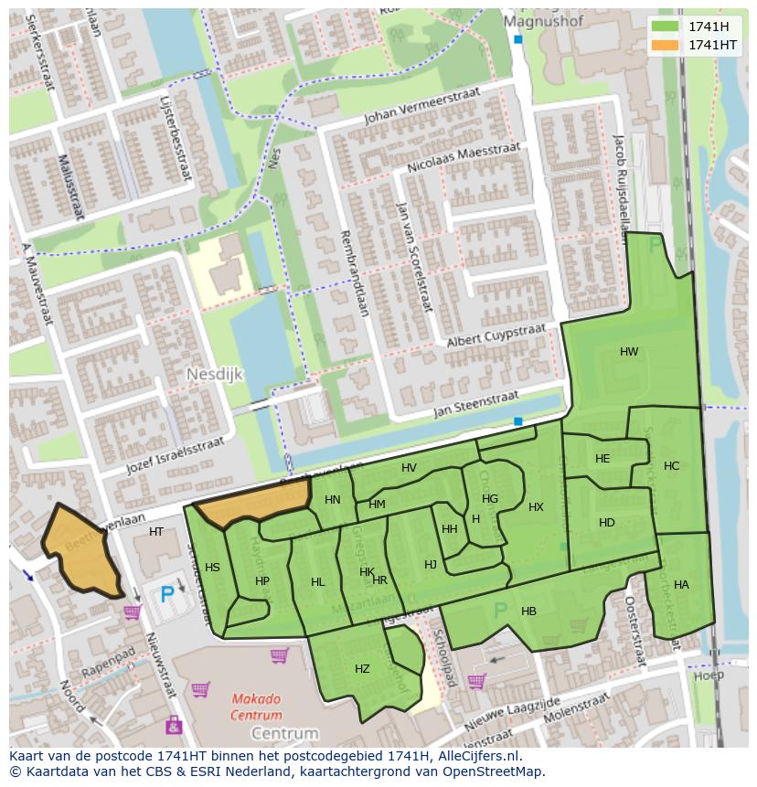 Afbeelding van het postcodegebied 1741 HT op de kaart.