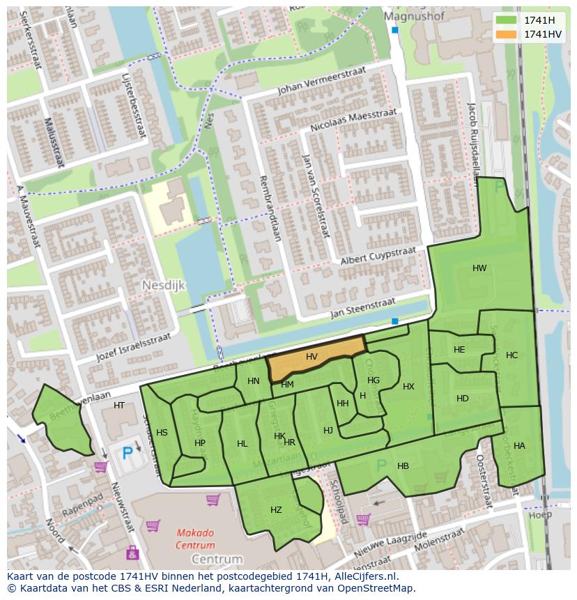 Afbeelding van het postcodegebied 1741 HV op de kaart.