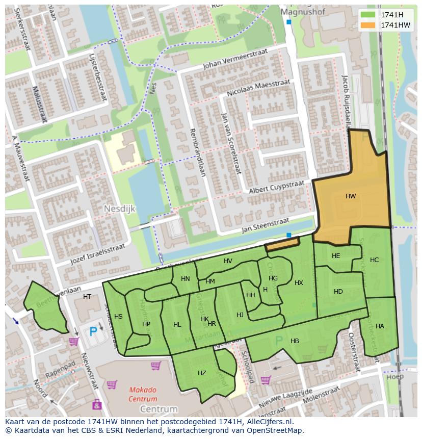 Afbeelding van het postcodegebied 1741 HW op de kaart.