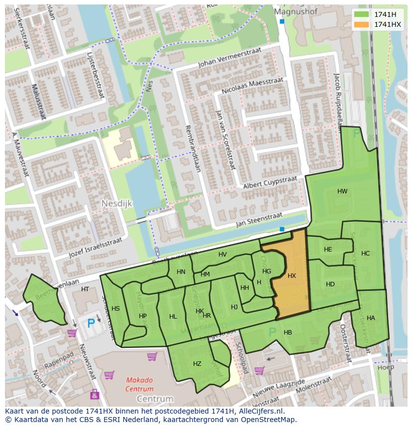Afbeelding van het postcodegebied 1741 HX op de kaart.