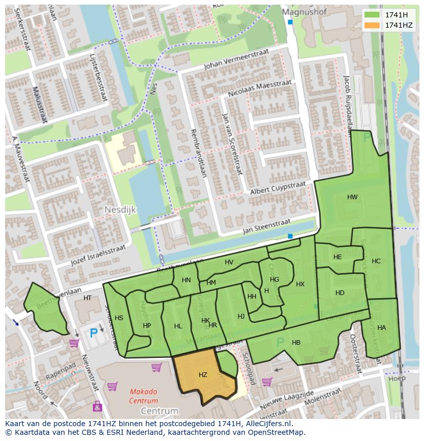 Afbeelding van het postcodegebied 1741 HZ op de kaart.