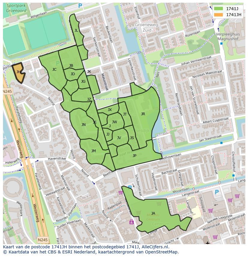 Afbeelding van het postcodegebied 1741 JH op de kaart.
