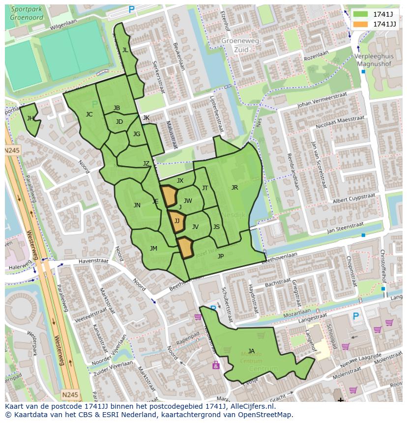 Afbeelding van het postcodegebied 1741 JJ op de kaart.